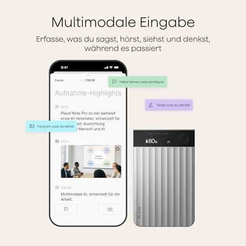 Plaud Note Pro KI Digitales Diktiergerät Aufnahmegerät mit KI Schreibfunktion und Zusammenfassen Voice Recorder Multimodale Eingabe bis zu 50 Stunden Aufnahme Audiorekorder für Meetings Vorlesungen