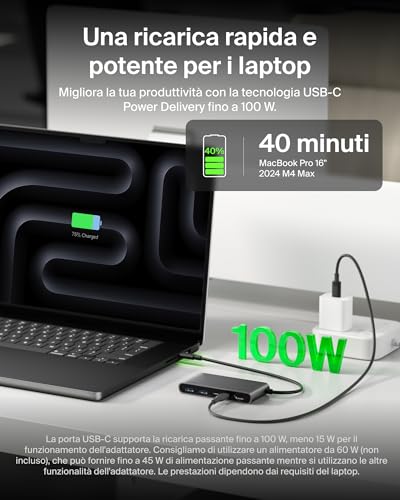 Hub USB-C a 5 Porte con HDMI 4K a 60 Hz, Power Delivery 100W, Trasferimenti Dati Rapidi da 5Gbps, Adattatore USBC Multiporta per MacBook, iPad Pro, Cromebook, HDMI 2.0 Aggiornato - Grigio - Hub USB - Immagine 4