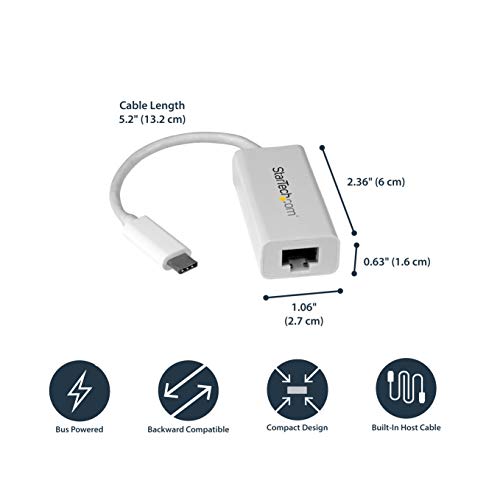 Image of StarTech USB-C to Gigabit Ethernet Adapter, RJ45 LAN Network Converter | Thunderbolt 3 / 4 Compatible, Windows & Mac, White, US1GC30W