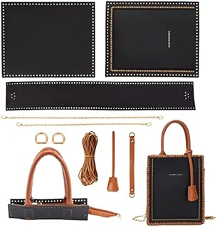 WADORN 15pcs Leather Knitting Crochet Bags Making Kit, DIY Leather Craft Bag Sewing Material Handbag Making All Accessories Purse Cross Stitch Kits Bag Making Supplies,18 x 22cm(Black)