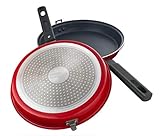 Kitch & Caboodle - Non-Stick Aluminum Double Frying Pan - 2 Detachable Pans for Flipping and Tossing Pancakes, Eggs, Omelettes, Frittatas, Stir Fry - Latches Shut, Works with Induction Stoves