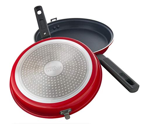Kitch & Caboodle - Non-Stick Aluminum Double Frying Pan - 2 Detachable Pans for Flipping and Tossing Pancakes, Eggs, Omelettes, Frittatas, Stir Fry - Latches Shut, Works with Induction Stoves
