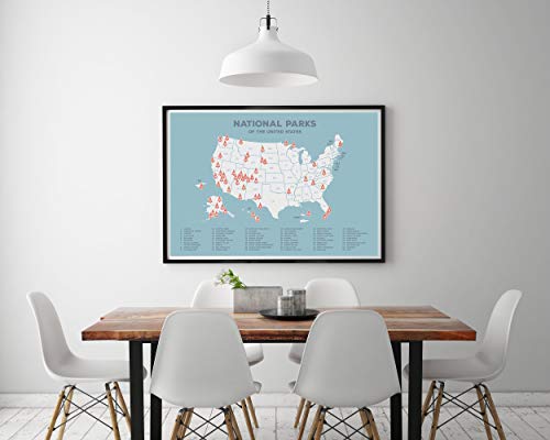 Usa National Park Map (Blue 24” X 17”) - Educational National Park Poster Of All 62 Us National Parks – Us Adventure Map Wall Art Gift - Made In The Usa On Heavy-Duty Cardstock #TOP3
