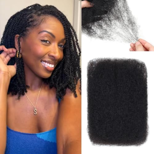 Ainimiu 12 Inch 50g afro kinky-curly human hair bulk for Dreadlock Extensions and Twist Braiding 100% Human Hair Repair Locs Afro Kinkys Bulk Human Hair (Natural Black 12 Inch 50gPack of 1)