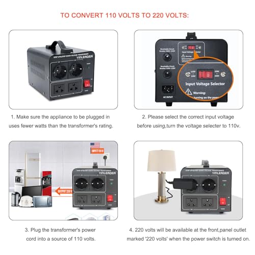 Image of 2000W Step Up /Down EU Voltage Transformer Converter 110V to 220V | OR Convert 220V to 110V Voltage Converter with 2US&2 EU outlets [110V US Power Cord Included Only, No 220V Cord]
