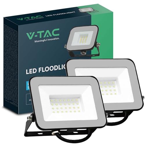 V-TAC LED Floodlight Outdoor 50W Flood Lights Outdoor | 4000 Lumens LED Work Light | Waterproof IP65 | White 6400K LED Flood Lights Outdoor for Garden Patio Driveway (Pack of 2)