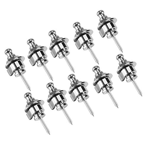 Tbest Serrures de Sangle Guitare, Security Lock Jeu Complet 10 x Serrures de Sangle de Basse en Métal pour Guitare, Accessoire Antidérapant pour Guitare électrique (argent)