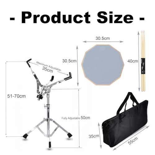 Pad de batterie de 12" avec support de caisse claire ajustable et baguettes incluses