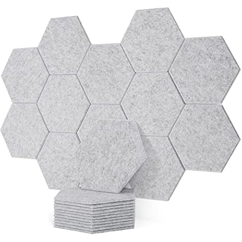 12 Pack Rdutuok High Density Hexagon Acoustic Panels,Acoustic Foam Panels 30 x 26 x1 cm Beveled Edge Tiles Sound Proof Padding for Recording Room,Offices,Home and Wall Decoration Silver Gray Cover