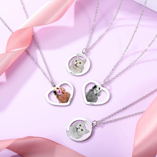 MunkiMix Personalisierte Foto-Edelstahl-Halskette mit Eingraviertem Hund-Katzen-Bild in Schwarz und Weiß. Personalisiertes für Tierliebhaber/Männer/Frauen. Gedenkanhänger in Herzform