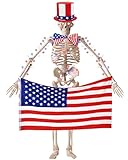 Geyoga 4 Pcs 4th of July 12 ft Skeleton Outfit Accessories Set Patriotic White Red Blue Hat Bowtie American Flag String Light Giant Skull Costume for 250th Anniversary Garden Lawn Outdoor Decor