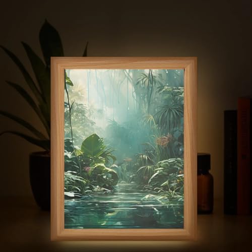 Light Up Painting, Watercolor Forest Wall Art Picture Light Magical Forest Light Up Desktop Art Decor, 10 Brightness, USB Powered, 3 Lighting Modes, Anxiety Relief Gift for Bedroom Home-Without Frame