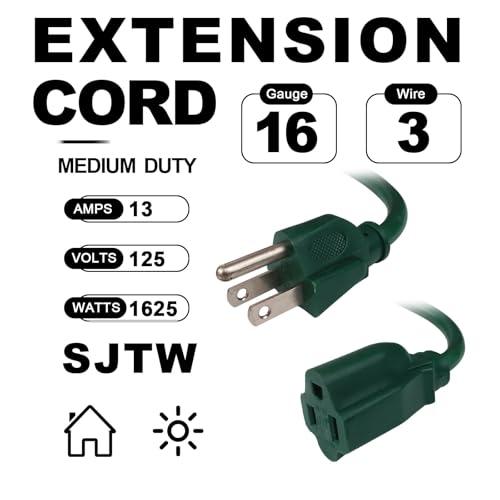 Image of EP 6FT Outdoor Extension Cord, 16 /3 SJTW Heavy Duty Green, ETL Listed