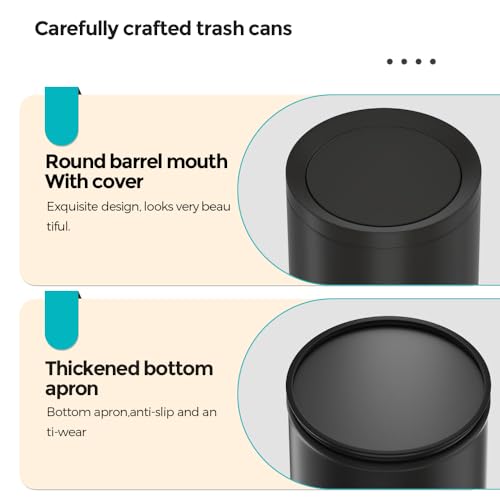 Image of 2.3 /9L Gallon Metal Trash Can with Lid,Black,Light Luxury,Elegant Garbage Can,Bathroom Waste Basket,for Living Room,Home,Bedroom,Office,Bank,Under Desk(9L-Black)