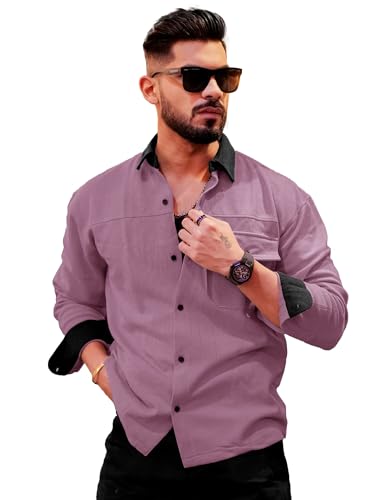 Image of Maniac Mens Solid Collared Neck Full Sleeve Biscuit and Black Cotton Shirt