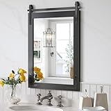 Mestikits Farmhouse Bathroom Mirror, 22'x30' Black Farmhouse Mirror with Rustic Wood Framed, Barn Door Vanity Mirrors for Wall, Vintage Decorative Mirrors for Entryway,Living Room,Bedroom