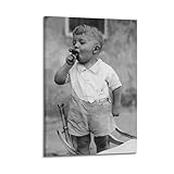 Black Kid Smoking Black And White Portrait Photography Vintage Poster Canvas Painting Print Wall Art Modern Living Room Kitchen Posters Bedroom Room Aesthetics Decor 08x12inch(20x30cm) Frame-style