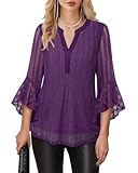 Lotusmile Purple Blouses for Women: Fancy Top - Formal Tops for Women Elegant Evening 2025 Fall Blouses Elegant Classy Dressy Tops for Wedding Guest Bell Sleeve Disco Top Fancy Party Shirts