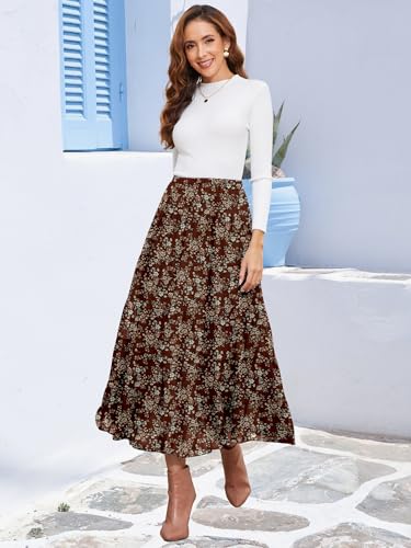 Image of NASHALYLY Women's Chiffon Elastic High Waist Pleated A-Line Flared Maxi Skirts