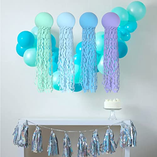 Mermaid Hanging Jellyfish Paper Lantern, Zuext 4Pcs Jelly Fish Wishes Lanterns Kit, Honeycomb Ocean Party Decorative Lamps Set For Baby Kids Gift Birthday Room Outdoor(10X36 Inch) #TOP6