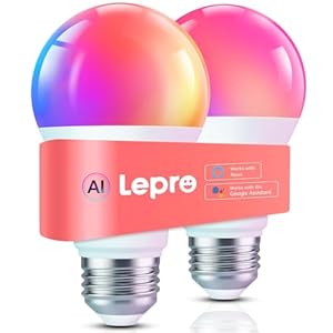Lepro B1 AI Smart Light Bulbs – WiFi & Bluetooth RGBWW Color Changing LED Bulb Compatible with Alexa & Google Assistant, AI Generated Lighting LLM, AI Voice Control, Music Sync, 2.4GHz Only, 2 Packs