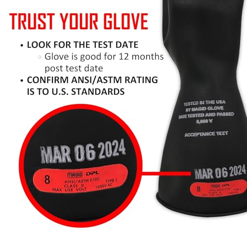 Image of MAGID Rubber Insulating Electrical Safety Gloves, Class 0 ASTM Compliant, Size 9, 14 inch Cuff, Lineman Electrician Voltage Protection, M014B9