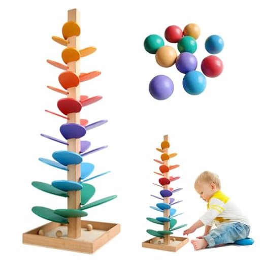 SGZIOO Árbol Musical Arcoíris, Árbol de Sonido De Madera de Sonido Canica, Circuito de Canicas Madera con 10 Pelota Colorida, Juguetes Montessori para Coordinación Visomotriz