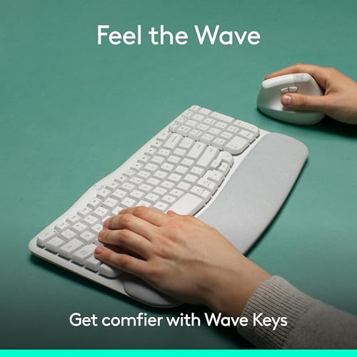 Image of Logitech Wave Keys Wireless Ergonomic Keyboard with Cushioned Palm Rest, Comfortable Natural Typing, Easy-Switch, Bluetooth, Logi Bolt Receiver, for Multi-OS, Windows /Mac - Off White