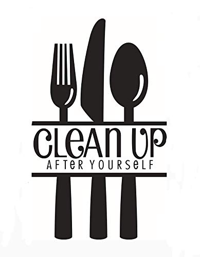 Cugbo Clean Up After Yourself Kitchen Wall Sticker, Fork Knife Spoon Wall Art Decor Mural For Kitchen Dining Room Restaurant Bar Decoration #TOP8