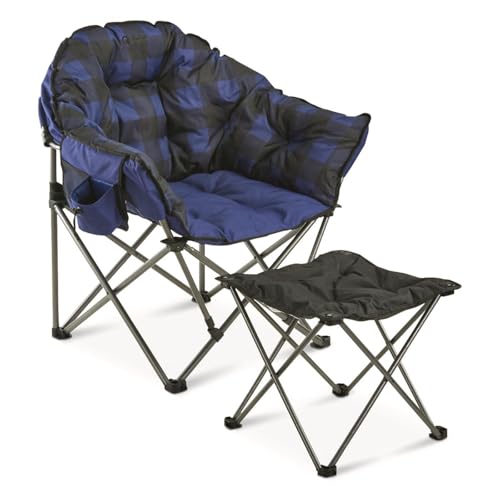 Image of Guide Gear Club Camping Chair, Oversized, Portable, Folding with Padded Seats, 500-lb. Capacity Blue Plaid