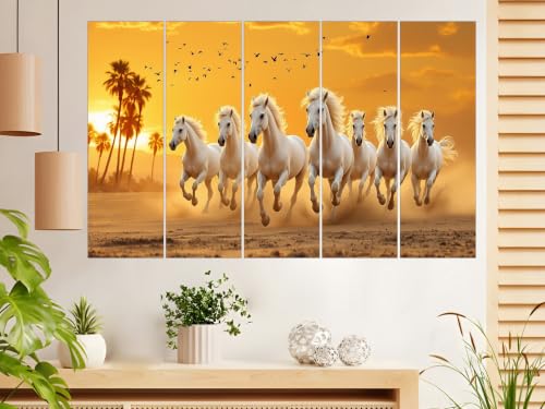 Image of Kyara Arts 7 Running Horses Vastu Wall Painting for Home & Office | Premium Multi Panel Wall Art | Symbol of Success, Growth & Positive Energy | Modern Living Room, Bedroon, Office Decor | perfect for Gifting | 30inchx50inch