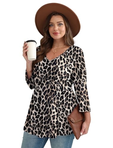 Image of OFEEFAN 3 /4 Length Sleeve Womens Tops 2026 Blouses for Women Dressy Casual Fashion Clothing V Neck Babydoll Tops Fall Outfits