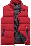 XinYangNi Red Puffer Vest Men Sleeveless Zipper Quilted Outdoor Outerwear Down Puffy Vests Padded Jacket Coat Large