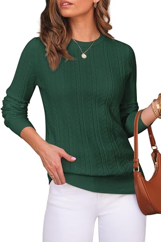Newshows Pullover Damen Strickpullover Winter Leichte Elegant Langarm Rundhals Casual Pulli Bluse Tops Dunkelgrün,L