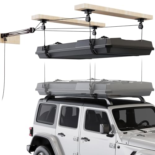 Pacikwest Garage Ceiling Storage Lift System Roof Top Tent Hoist, Heavy Duty Overhead Pulley System...