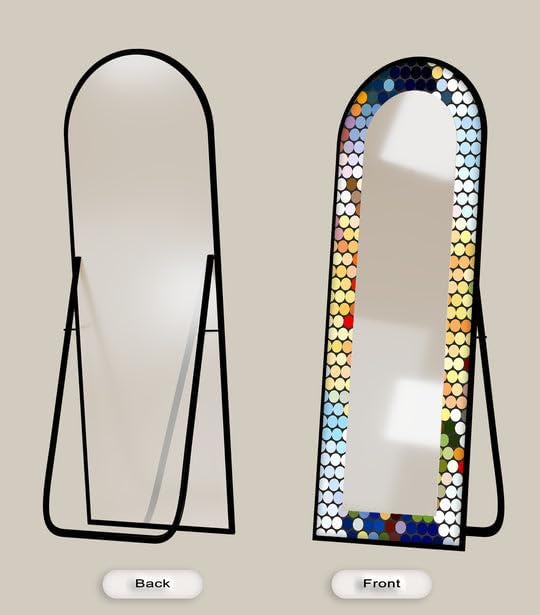 23,5’’W x 67’’H Polka Pop Spectrum – Color Dot Modern Floor Mirror Arched Full Lenght Mirror - Arch Full Body Stained Floor Mirror with Black Frame with Silver Frame