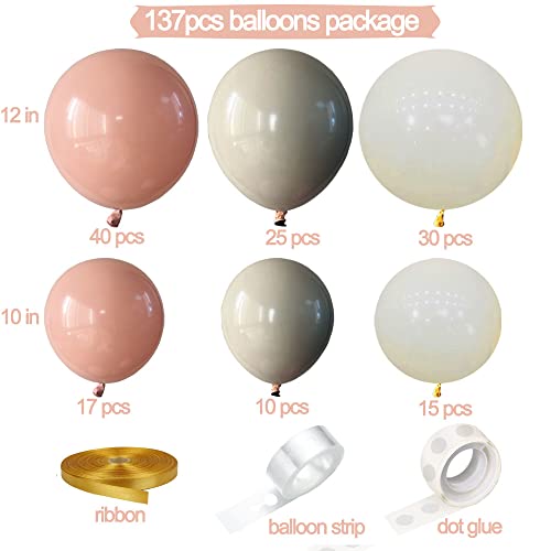 Boho Balloon Garland Arch Kit Dusty Pink Blush Brown Sand White For Baby Shower Birthday Paty Decoration Engagement Wedding Bridal 137Pcs Double-Stuffed #TOP4