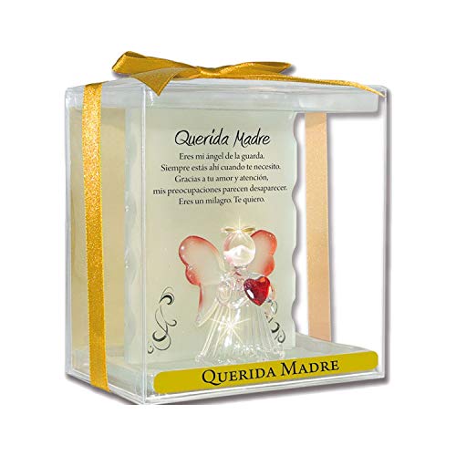 Angel n Bear Modelo Querida Madre. Ángel de Cristal sobre un Pedestal, con un corazón Rojo, Diadema, y alas rojizas Junto a una Frase Especial. Regalo Muy Bonito para mamás y Madres Cover