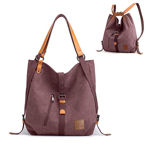 Chikencall 3 ways Women Canvas Purses Handbags Totes Shoulder Bag Backpack Hobo (Burgundy)