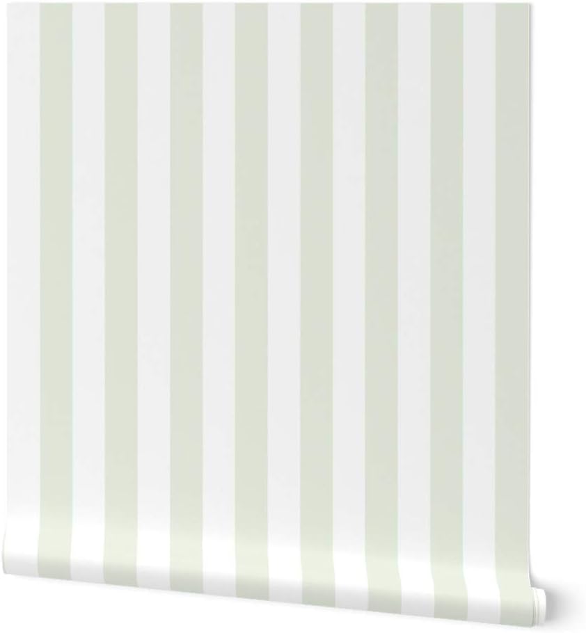 Spoonflower Peel & Stick Wallpaper Swatch - Colossal Stripe Faded Vertical Green Stripes Summer Wedding Cottage Custom Removable Wallpaper