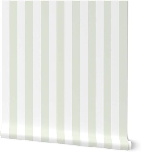 Spoonflower Papel tapiz para despegar y pegar, diseño de rayas verdes verticales descoloridas, rayas verdes de verano, casa de campo, papel pintado