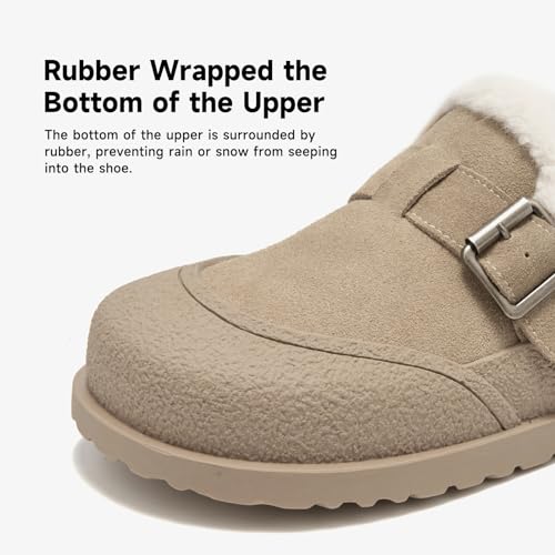 Image of BEAU TODAY Women Winter Loafers,Platform Suede Leather Comfortable Loafers for Women,Slip On Cute Fur Lined Adjustable Loafers Mules