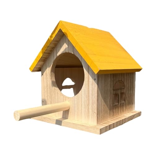 Haiyunhome 木製 鳥の巣 屋外 吊り下げ巣鳥の巣箱 野鳥用巣箱寝床 オウム飼育箱 あたたまる しっかりした 小動物用ハウス 隠れ家 家の装飾 親の贈り物 鳥用品 (イエロー:上部は開口不可)
