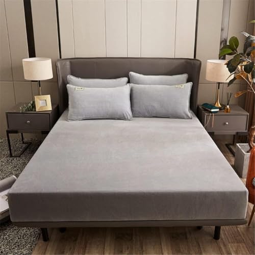 Samt Spannbettlaken 180x220 cm Warm Winter Frottee Spannbetttücher, Highdi Microfleece Flausch Hellgrau Spannbetttuch 180 x 220… – Ansicht 2