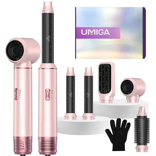 Cepillo Moldeador Secador de Pelo Ionico 5 en 1 Hairstyler Airstyler Cepillo de Aire Caliente Peine 1000W Secador Pelo con Aire Cilindros Rizadores Voluminizador Cepillo Redondo Alisador, Rosa