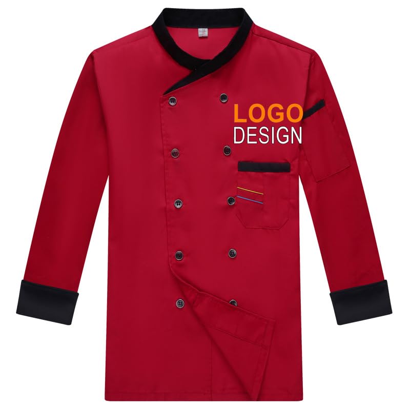 Cyber Monday Deals Abrigo de chef personalizado de manga corta bordado, disfraz de chef personalizado, uniforme de cocina, chaqueta de chef para hombres y mujeres, rosso, L