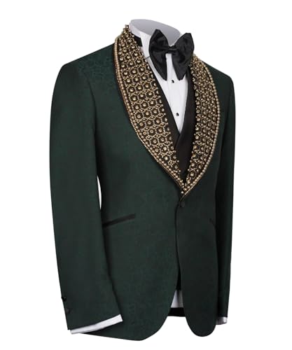 Embellished Men's Black Paisley Blazer with Gold Rhinestone Formal Tuxedo Jacket with Shawl Lapel2