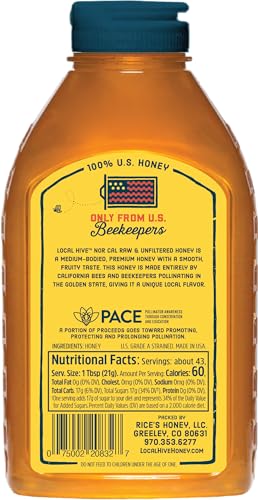 Image of Local Hive Northern California Raw & Unfiltered - 32 oz | 100% Pure U.S. Honey | Natural Sweetener Sourced from American Bees & Beekeepers | Smooth Fruity Flavor | Ideal for Tea, Baking & Cooking