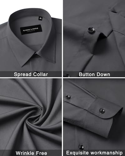 Image of Alimens & Gentle Men's Dress Shirts Long Sleeve Wrinkle Free Stretch Business Casual Wedding Button Down Shirt