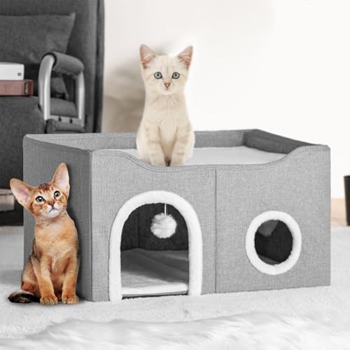 BAKAJI Cuccia per Gatti Pieghevole Grigio con Doppio Ingresso, Casetta Rifugio Animali Domestici, Tiragraffi in Poliestere Imbottito, Cuccetta Letto Graffiatoio con Base Antiscivolo 61 x 41 x 33.5cm — foto principale